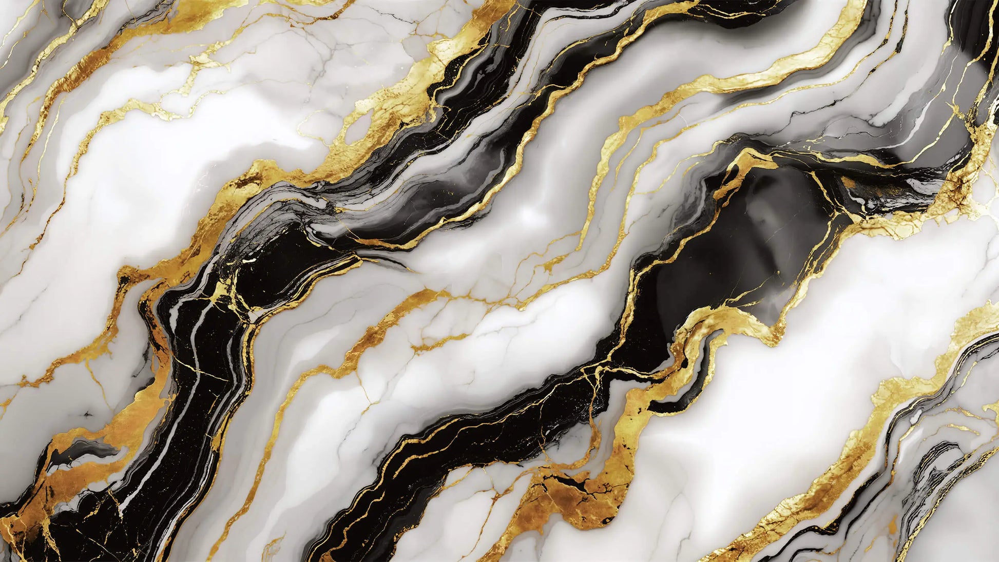 декоративен стенен панел - Marble pattern with black and gold veins on a white background